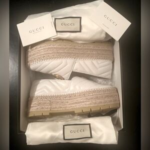 Gucci White Marmont Platform Espadrille Loafers